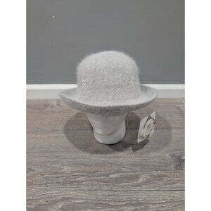 NWT Capelli Women's Hand Made Wool Angora Blend Gray Fedora Hat Snowflakes Soft